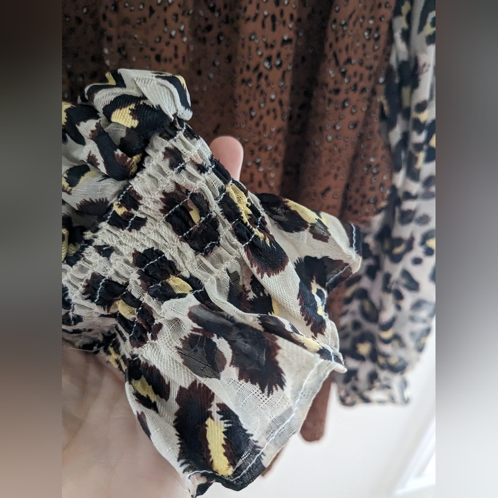Entro Contrast Animal Cheetah Print Colorful Brown‎ Blouse Size XL - Picture 9 of 9
